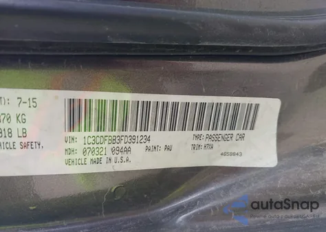 2015 Dodge Dart Sxt z USA, uszkodzony, nr VIN 1C3CDFBB3FD391234